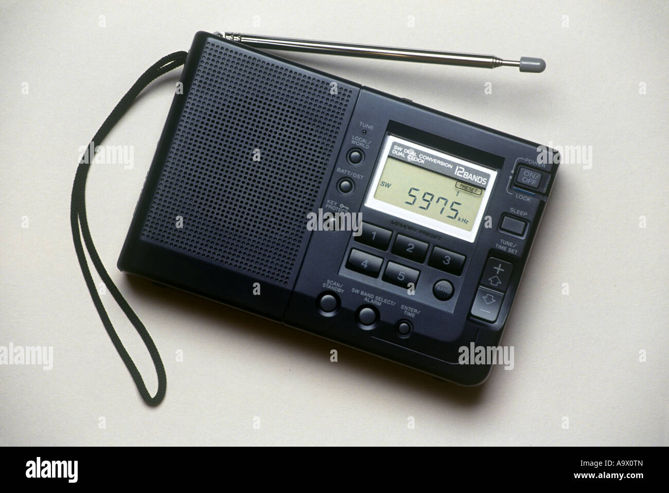 MODERNE DIGITALE PORTABLE MULTI WELLENLÄNGE RADIO AUF WEIßEM HINTERGRUND Stockfoto