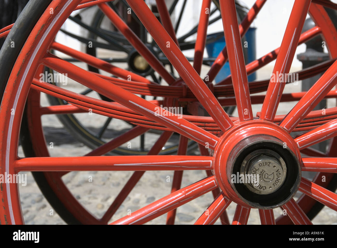 Roten Wagen Räder, Ronda, Andalusien Stockfoto