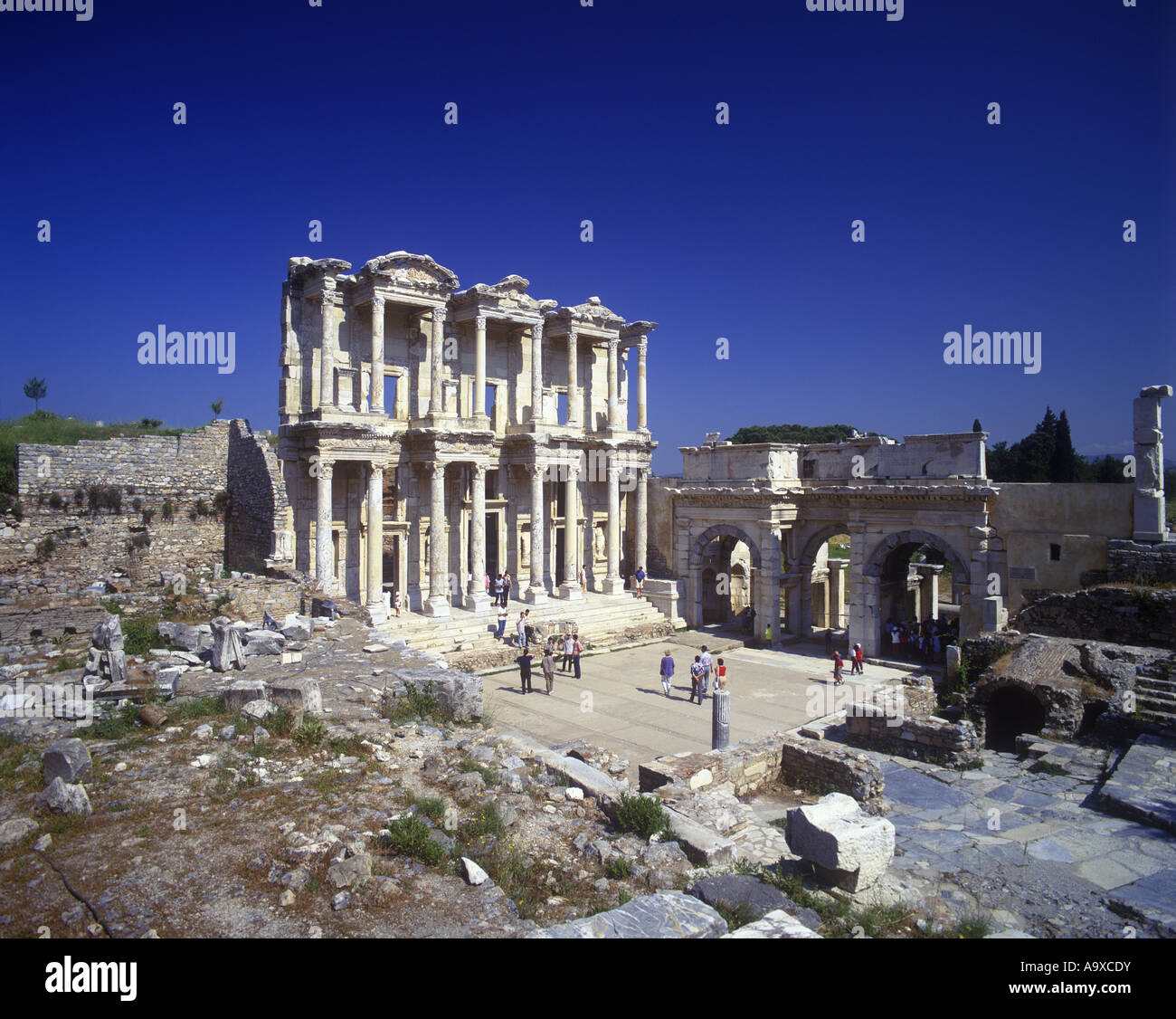 BIBLIOTHEK VON CELSUS RÖMISCHEN RUINEN EPHESOS IZMIR TURKEYY Stockfoto