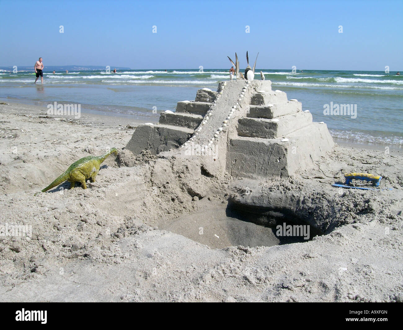 Sandburg am Strand, Deutschland, Ostsee Stockfoto