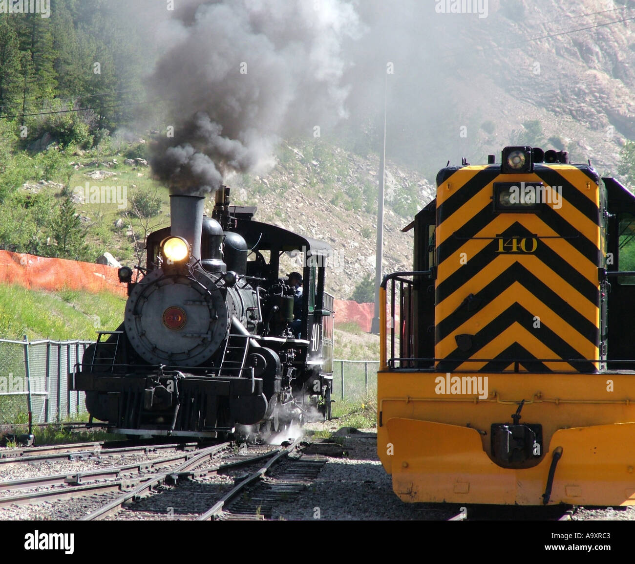 Georgetown Loop Railroad, Bahnbetriebswerk in Silber Plume, alte Dampfmaschine, USA, Colorado, Silver Plume, Jul 04. Stockfoto