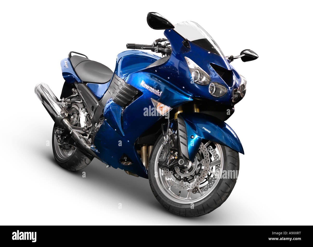 Blaue Kawasaki ZZR 1400-Motorrad Stockfotografie - Alamy