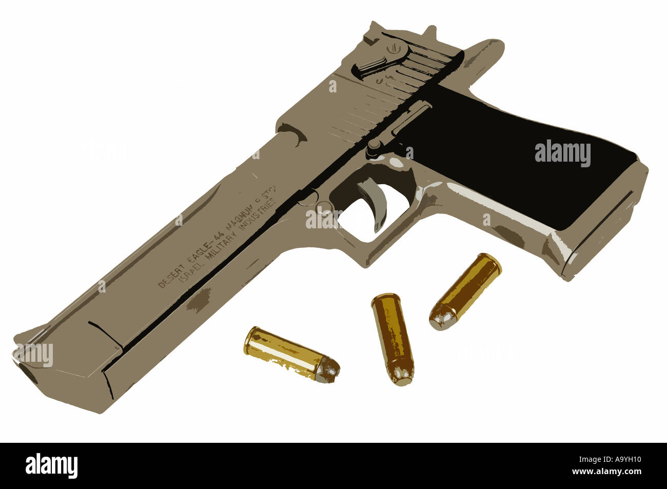 Abbildung einer Desert Eagle Pistole Pistole mit Kugeln Munition Stockfoto