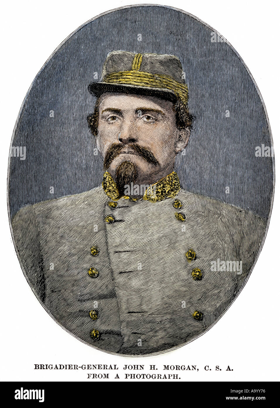 John Hunt Morgan Konföderierten Kavallerie Offizier im amerikanischen Bürgerkrieg. Hand - farbige Holzschnitt Stockfoto