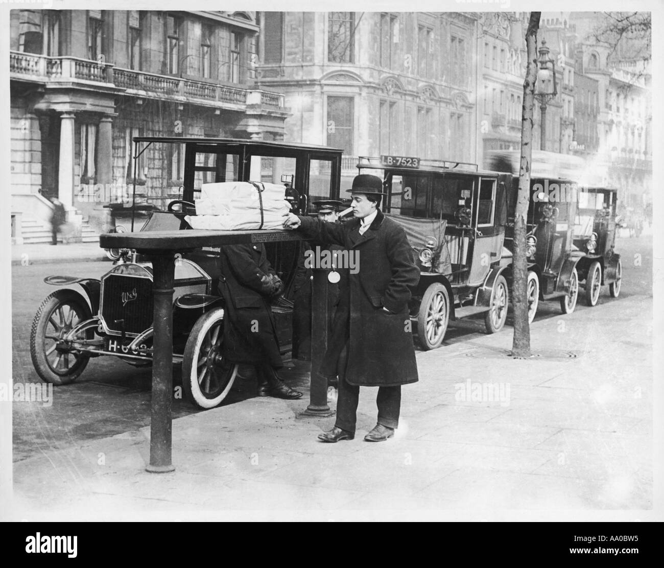 Taxistand 1900er Jahren Stockfoto