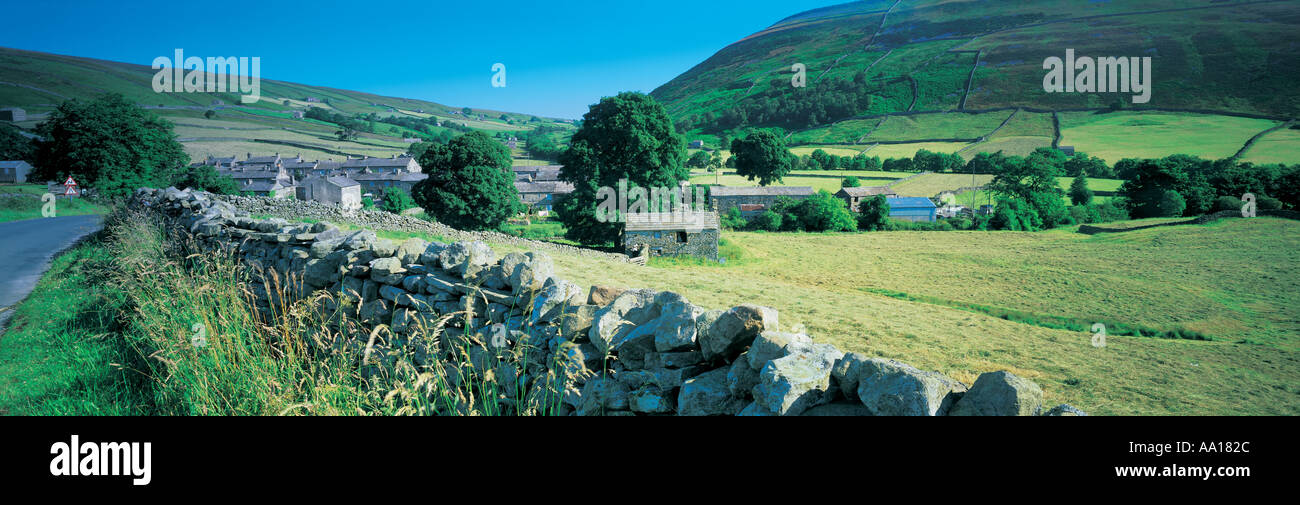 Landschaft und Trockensteinmauern Thwaite Yorkshire UK Stockfoto