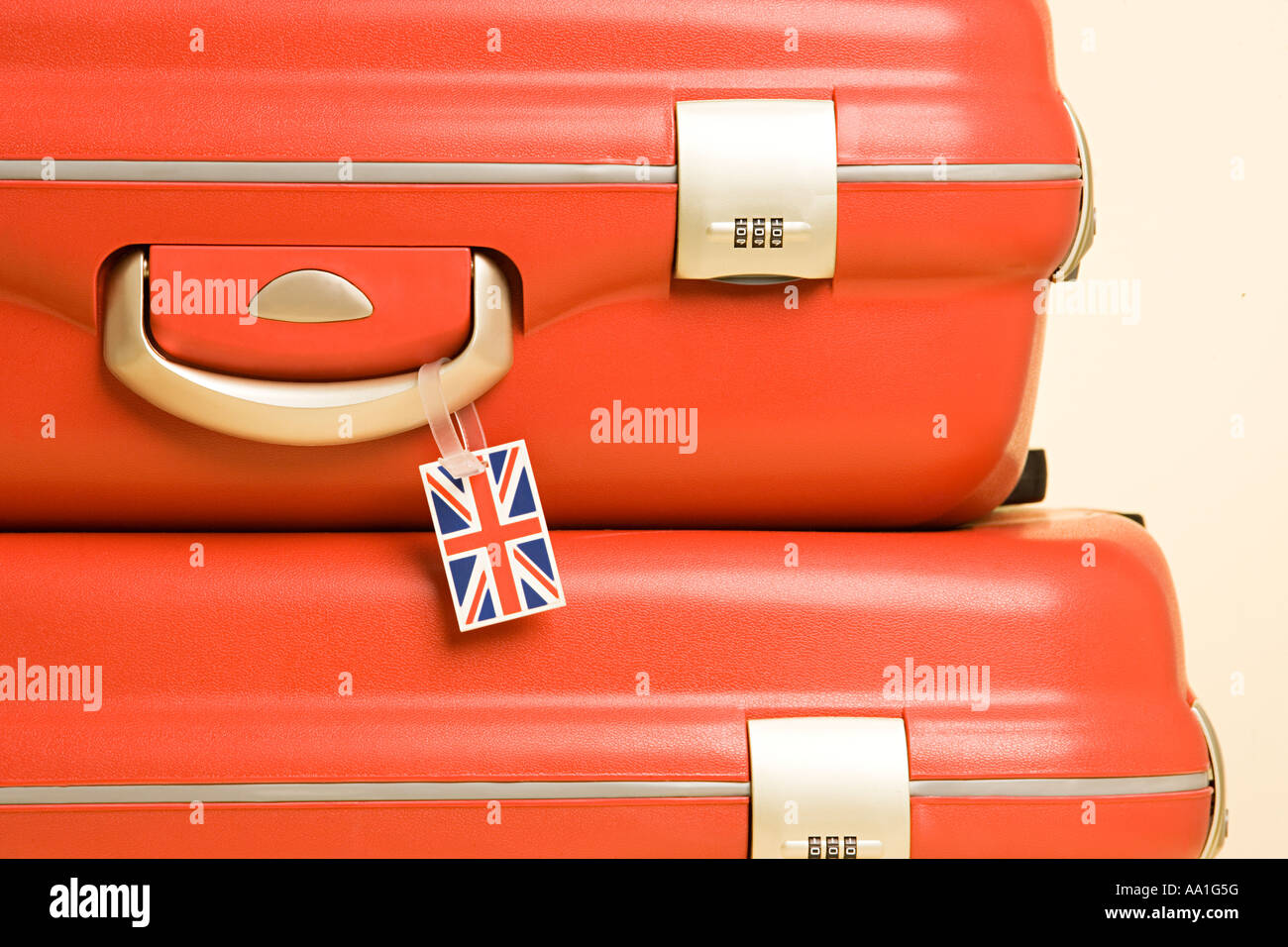 Koffer mit britischer Flagge tag Stockfoto
