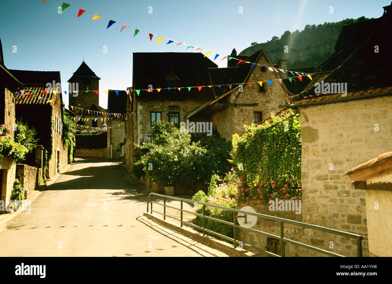 Frankreich, Perigord, kleine Häuser entlang der engen Gassen Stockfoto