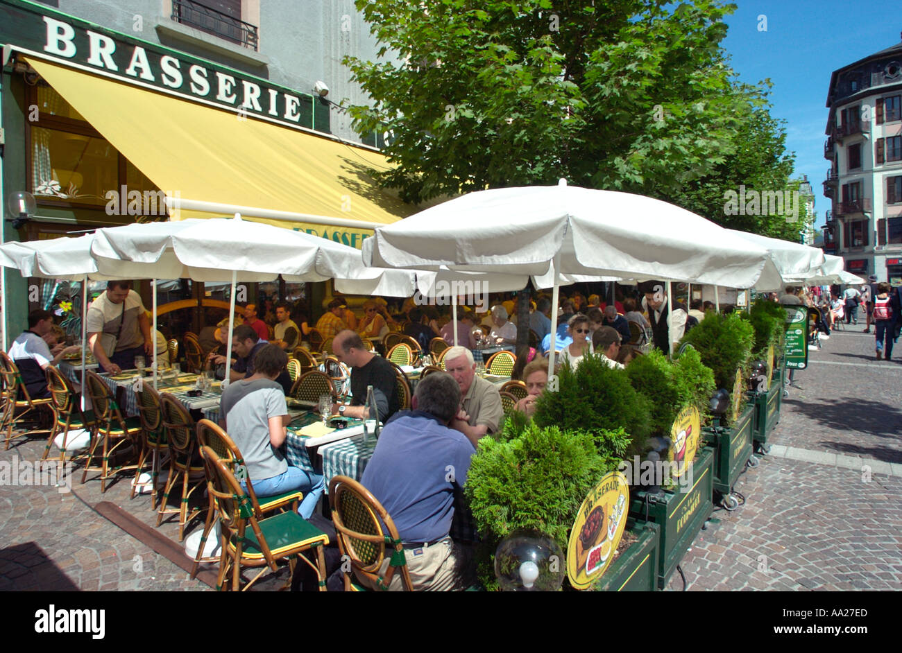 Brasserie im Zentrum Stadt, Chamonix-Mont-Blanc, Frankreich Stockfoto