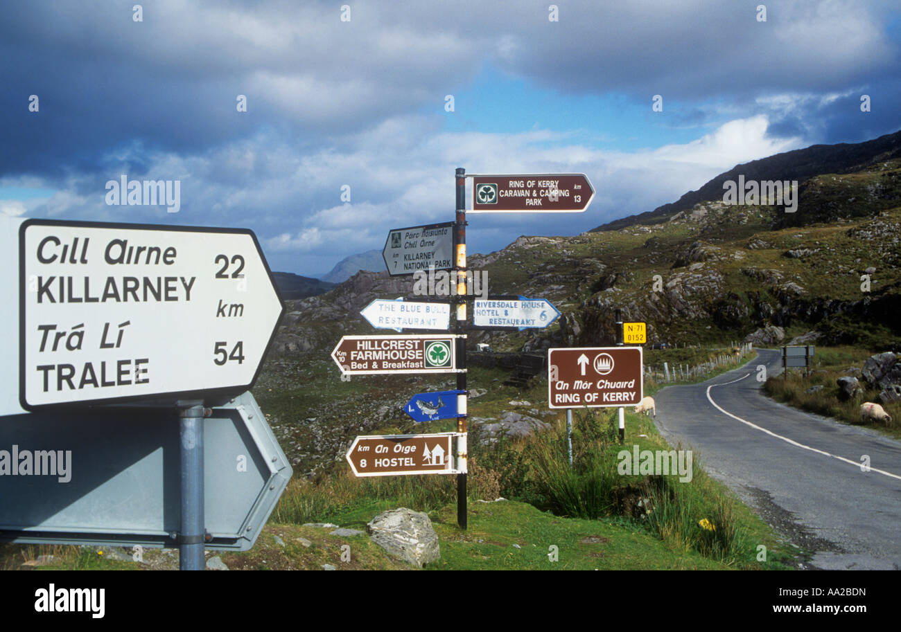 Straße Zeichen, Killarney, Co. Kerry, Irland, Republik von Irland Stockfoto