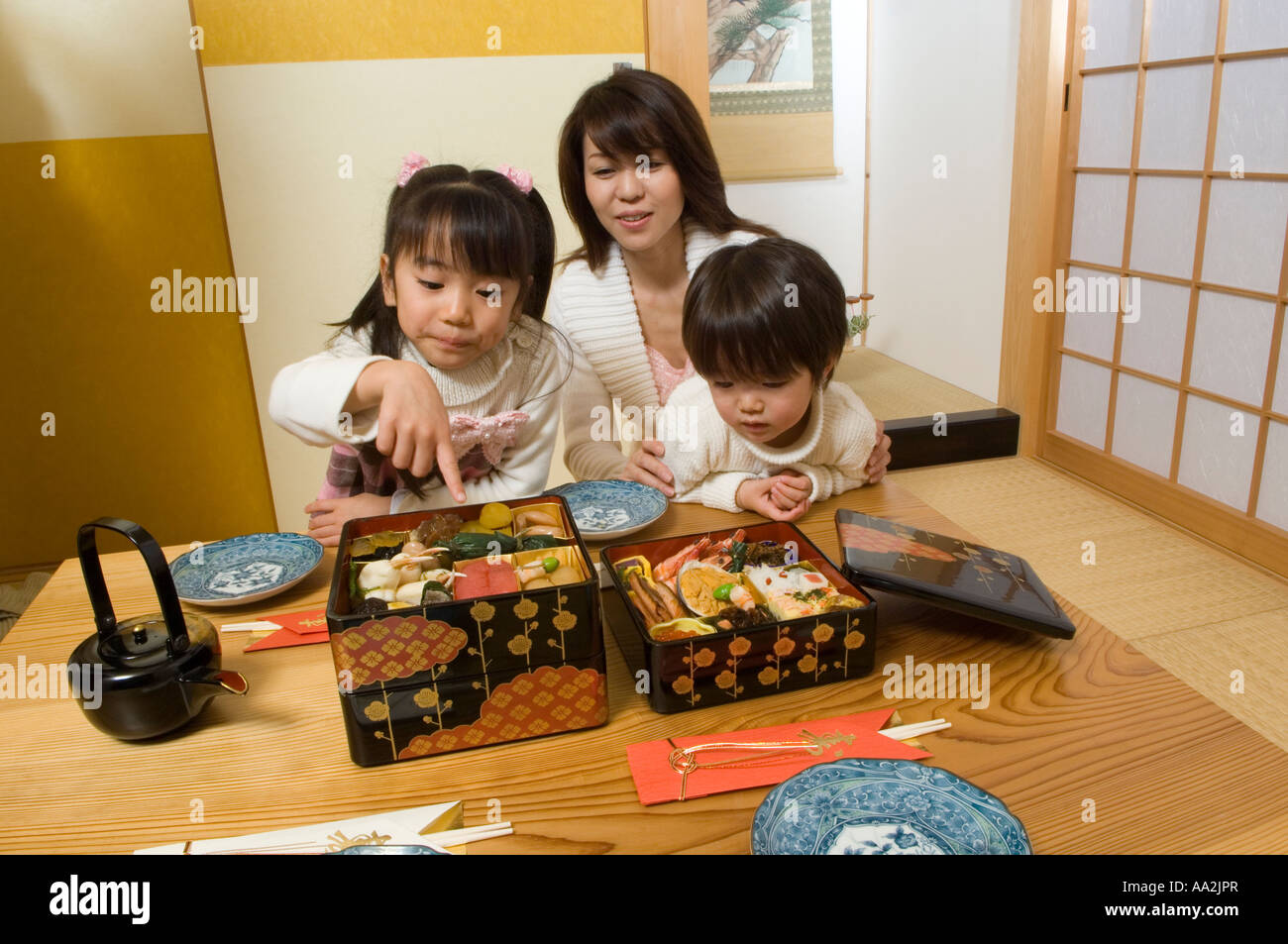 Familie Neujahr s Tag essen Stockfoto