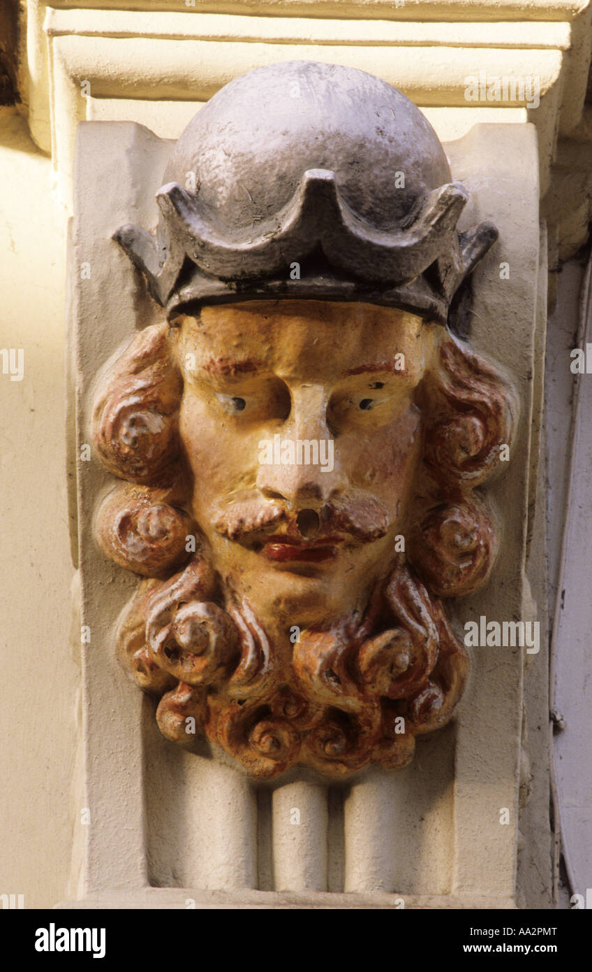 Ayr, Robert the Bruce Street Corbel Kopf, Ayrshire, Schottland, Stein schnitzen, Skulpturen, Geschichte Stockfoto