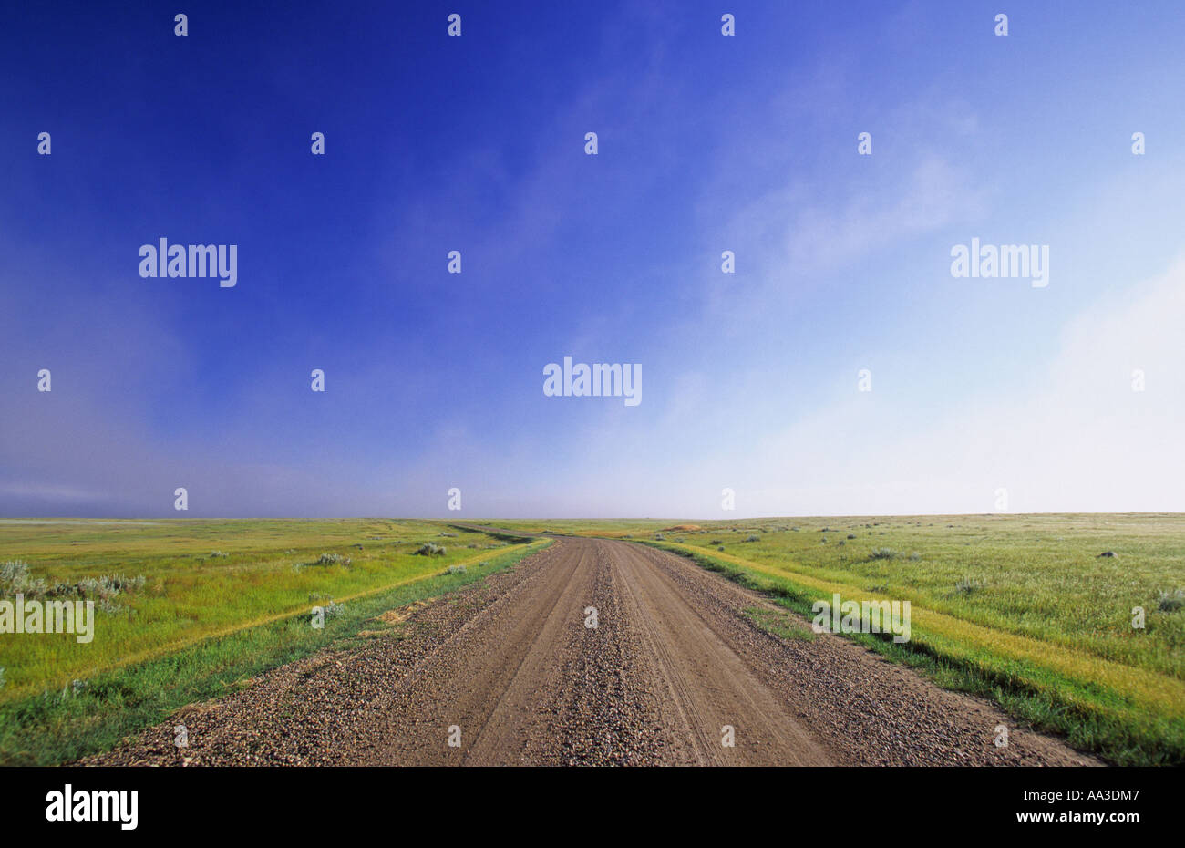 Leerer Landstraße auf den weiten, offenen kanadischen Prärien in Saskatchewan, Kanada Stockfoto
