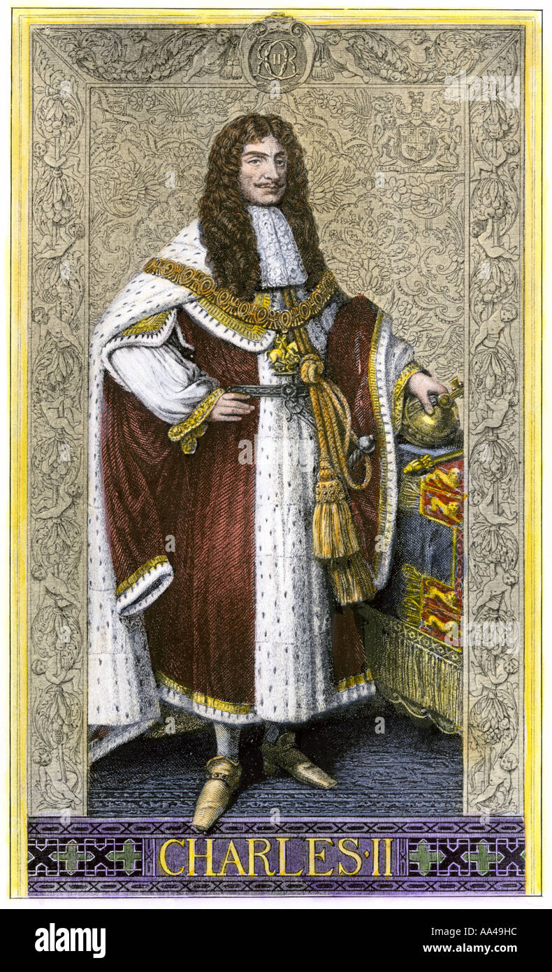 Charles II. König von Großbritannien. Hand - farbige Holzschnitt Stockfoto