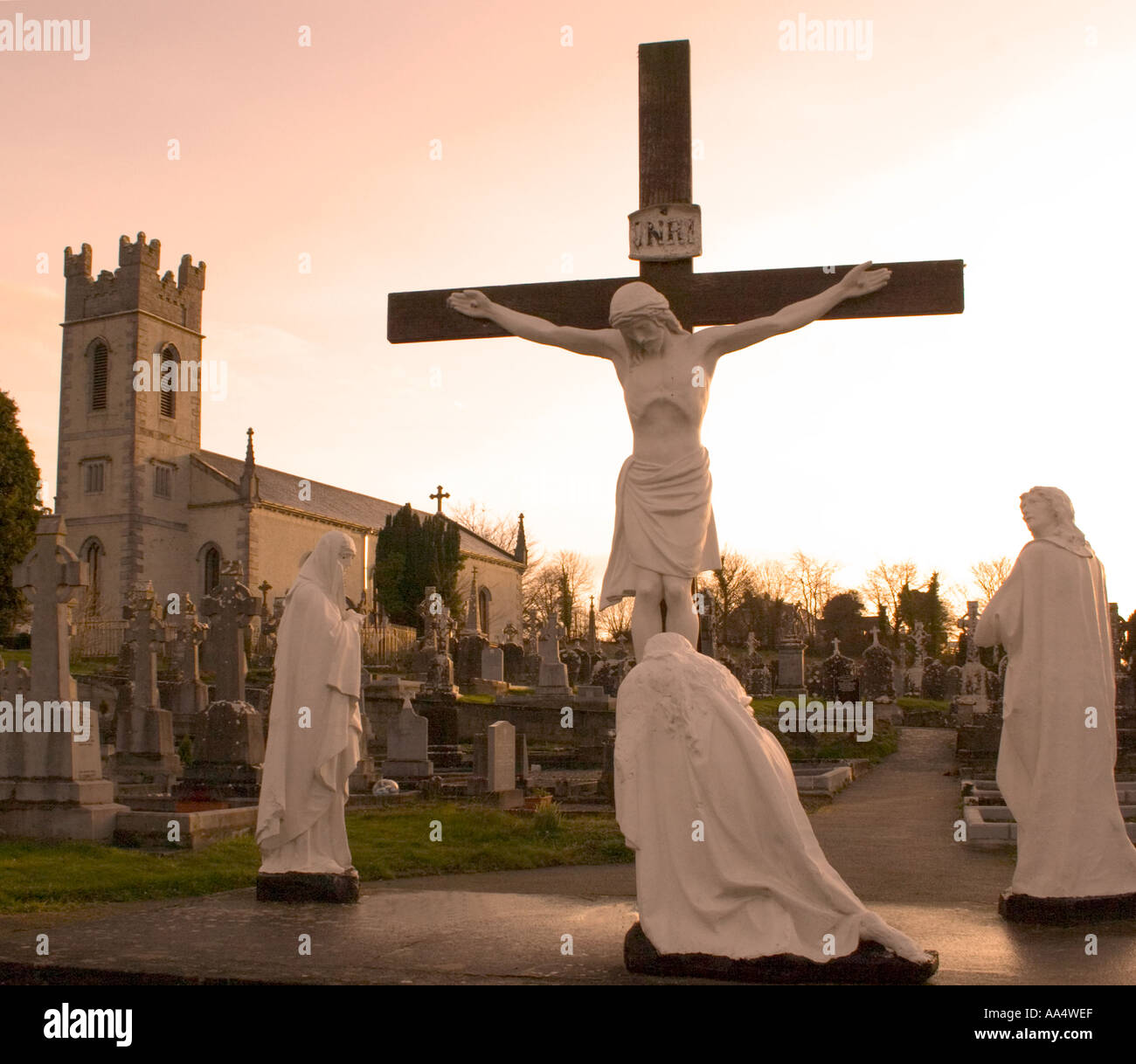 Kreuzigung Statuen im Friedhof Mullingar Irland Stockfoto