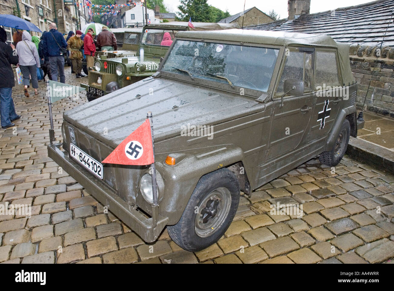 Ein deutscher Panzer bei einer 1940 s WW2 re Enactment Wochenende Haworth West Yorkshire Stockfoto