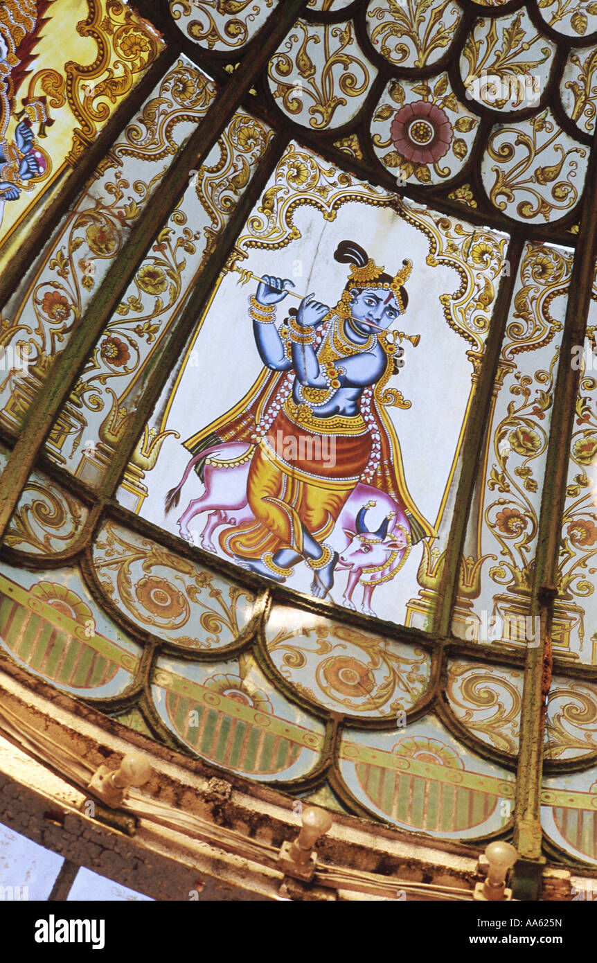 TSS104182 Nishat Bagh Glasmalerei zeigen Hindu-Gott Krishna Mysore Karnataka Indien Stockfoto