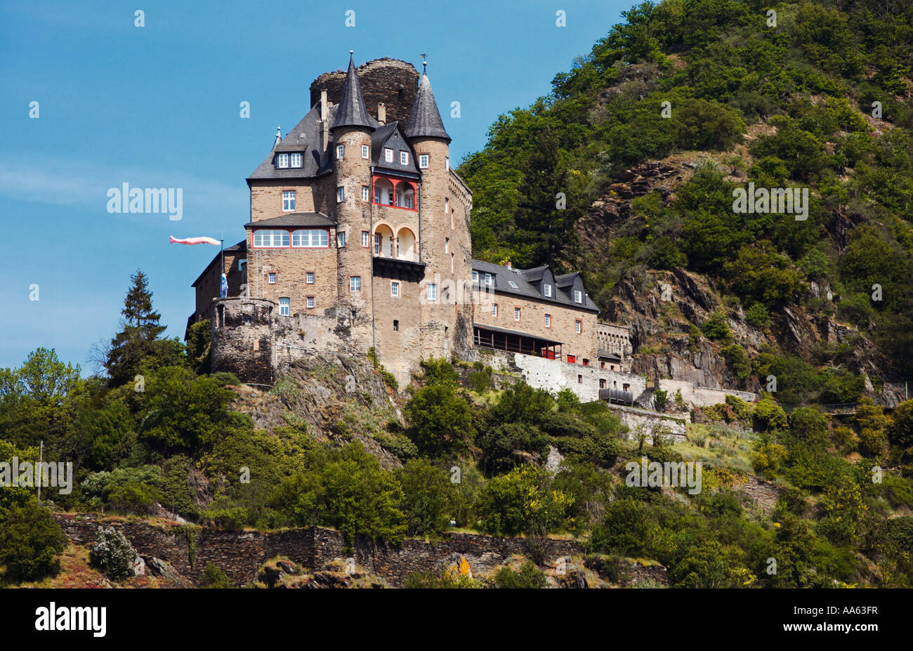 Schloss Katz, Deutschland - eine mittelalterliche Rheinburg, Rheinland, Deutschland, Europa Stockfoto