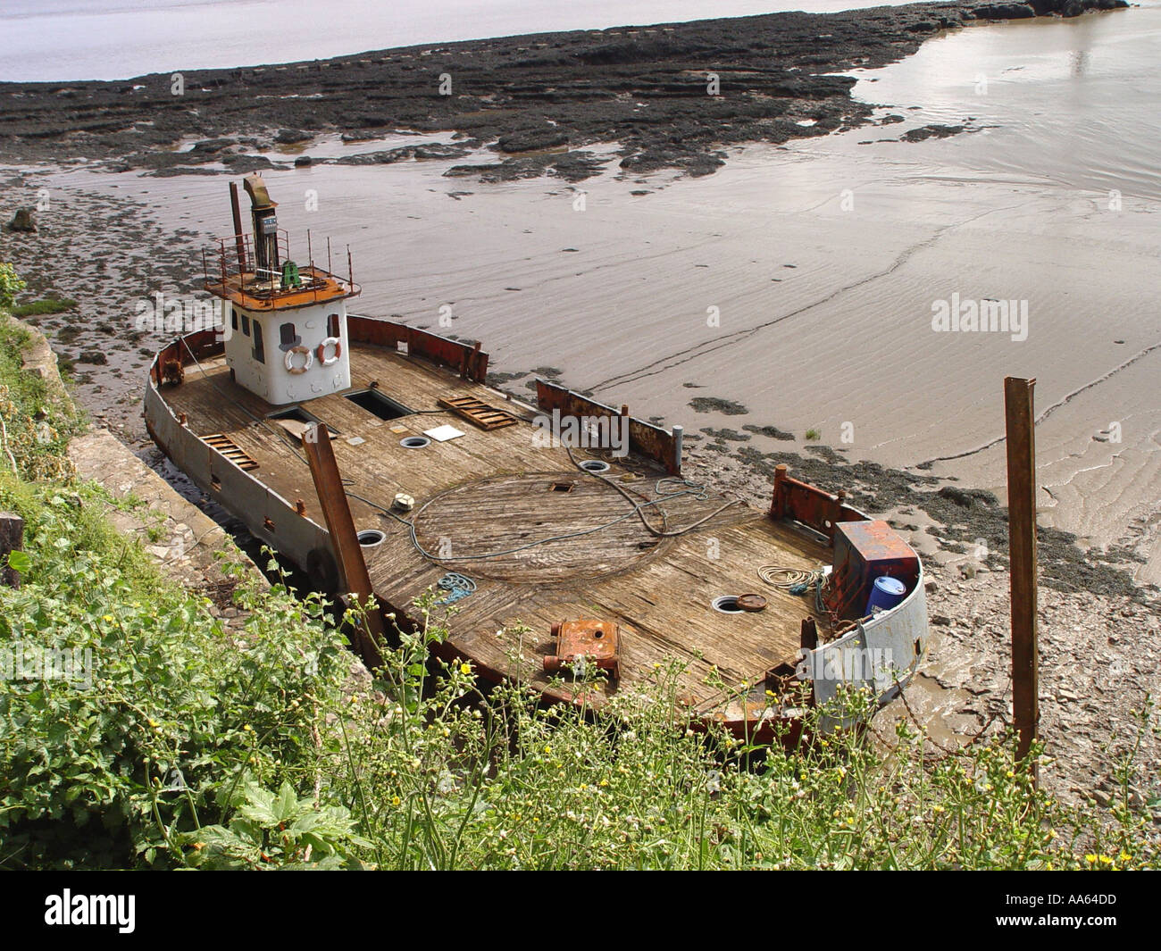 Alte Fähre die Severn Princess auf der Severn Mündung in der Nähe der Severn Bridge in Beachley in der Nähe der Stadt Chepstow Monmouthshire South Wales GB 2003 Stockfoto