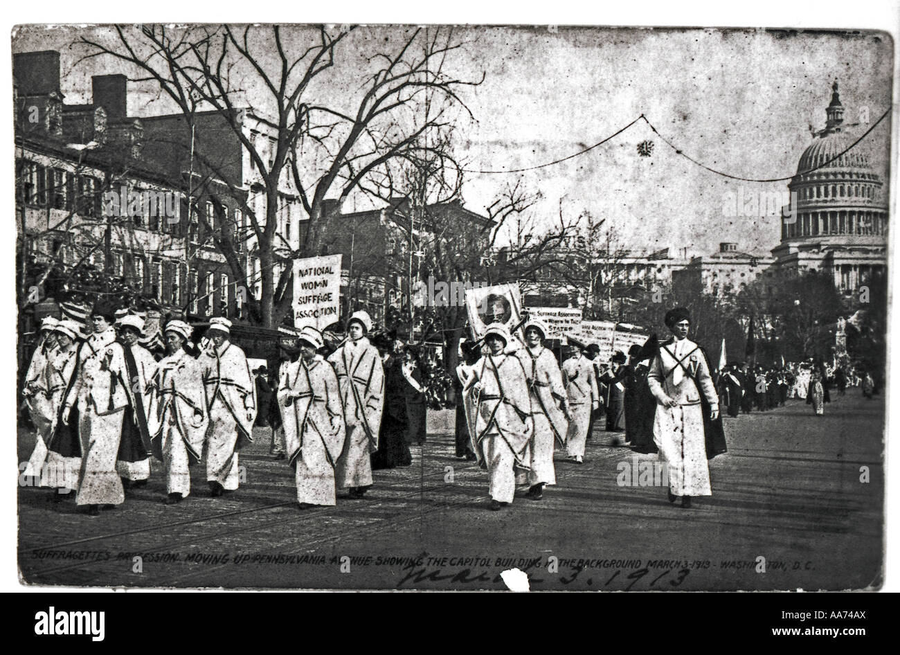 Suffragetten marschieren auf Pennsylvania Avenue Washington DC 3. März 1913 Stockfoto