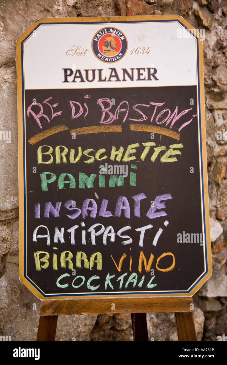 Restaurant Menü Zeichen Taormina Sizilien Italien Stockfoto