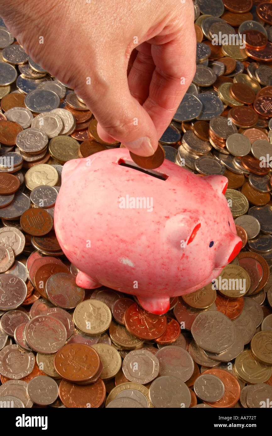 Sparen Geld Inbetriebnahme Sparschwein. Stockfoto