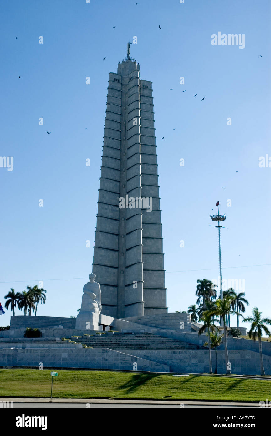 358 ft Turm, Denkmal für Jose Marti, befindet sich auf der Nordseite der Plaza De La Revolucion, Vedado, Havanna, Kuba Stockfoto