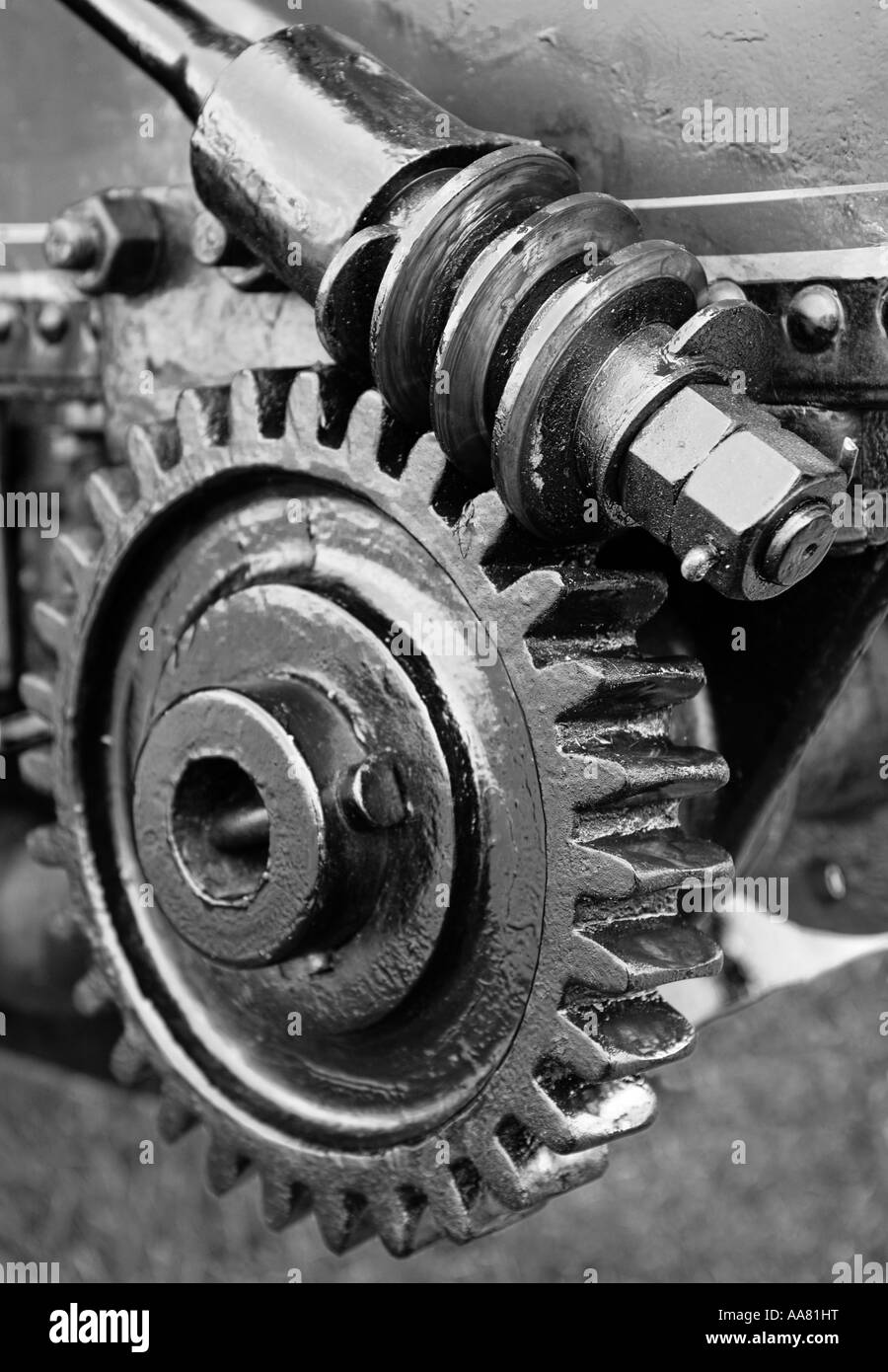Schneckengetriebe Lenkung Mechanismus von einem Powered Dampftraktor made by John Fowler & Firma von Leeds Stockfoto