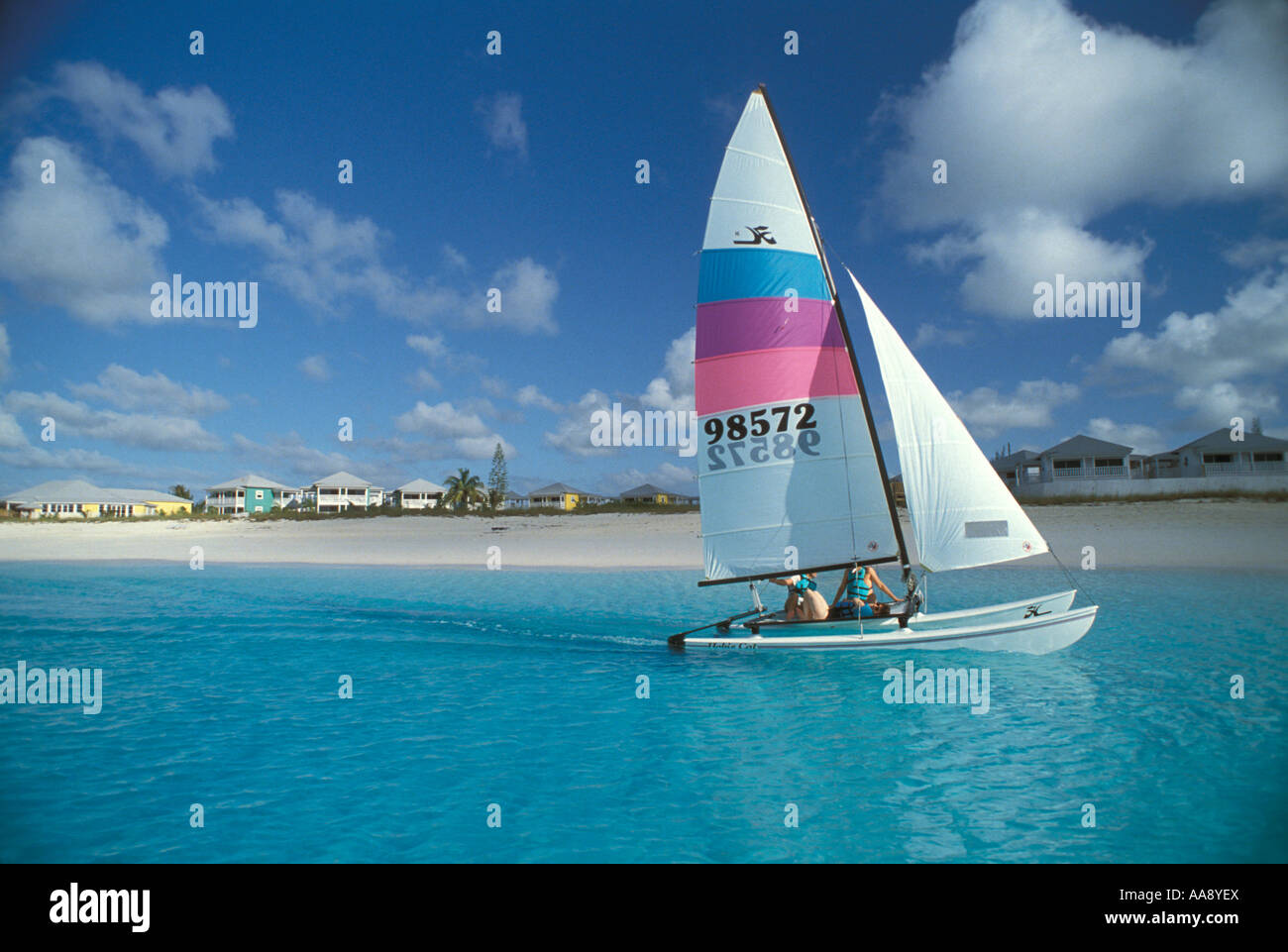 Bahamas-San Salvador-Insel segeln von Club Med Stockfoto