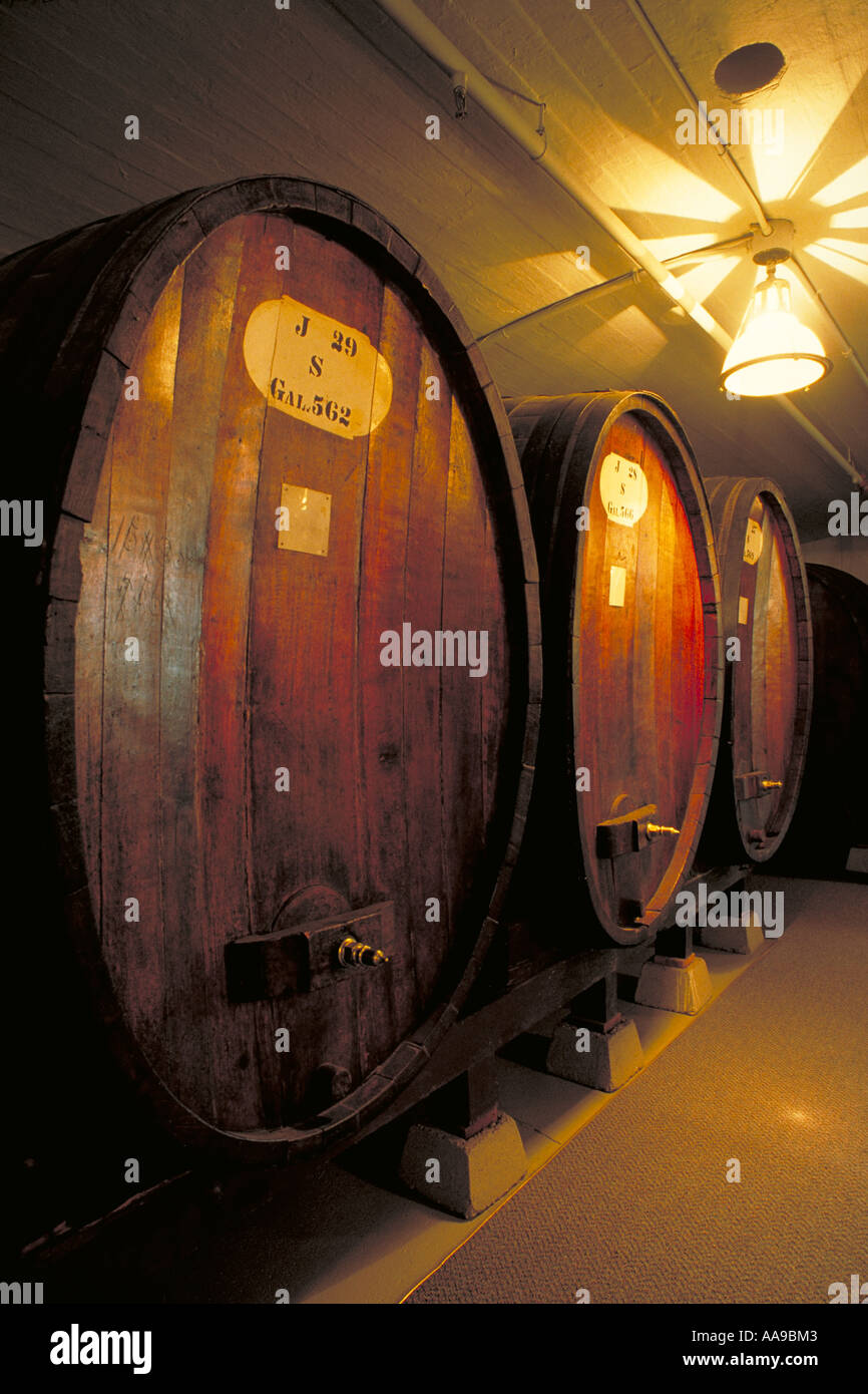 Elk234 1464-Kalifornien Wein-Land-Fässer in Alterung Keller Stockfoto