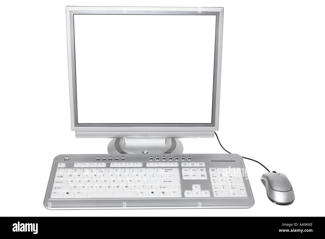 Computer mit lcd-Flachbildschirm, Tastatur und Maus. Stockfoto