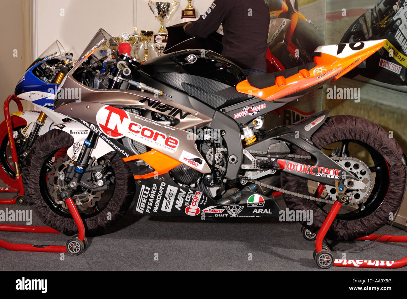 Moto-Sport Team Yamaha Rennmaschinen Stockfoto