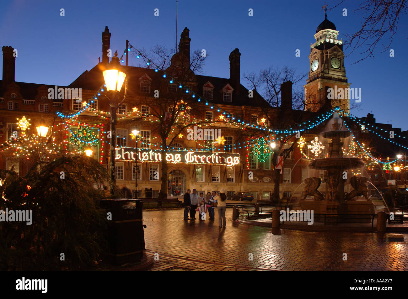Weihnachten, Town Hall Square, Leicester, England, UK Stockfoto