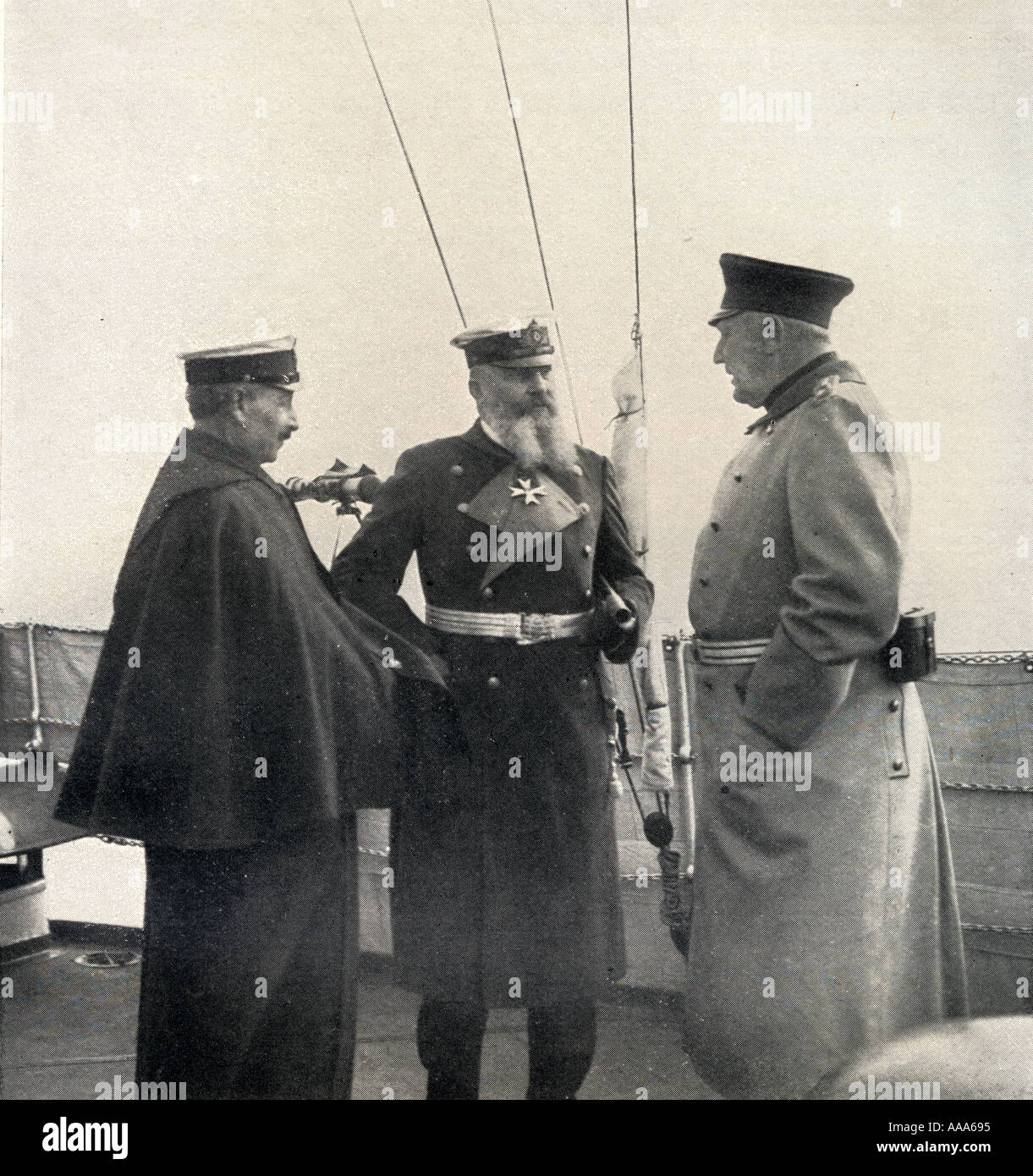 Kaiser Wilhelm II., Helmuth Von Moltke und Admiral Alfred von Tirpitz. Stockfoto
