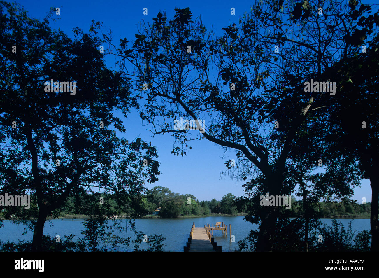 USA-Maryland-Cambridge-Dock entlang schmaler Fluss Kanal auf Wicomico River an Herbstmorgen Stockfoto