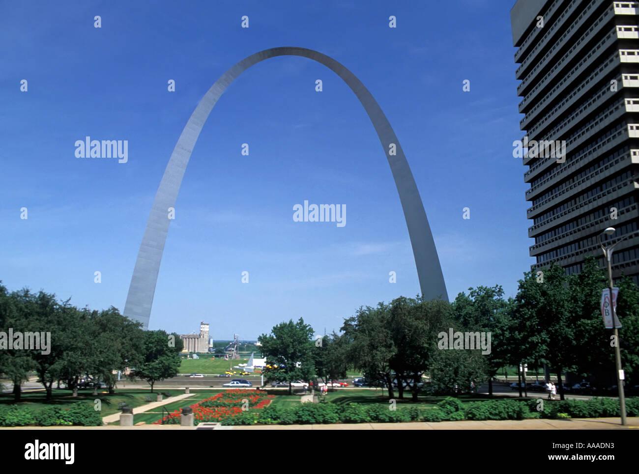 St. Louis Missouri MO Skyline der Stadt an den Ufern des Mississippi Flusses Stockfoto