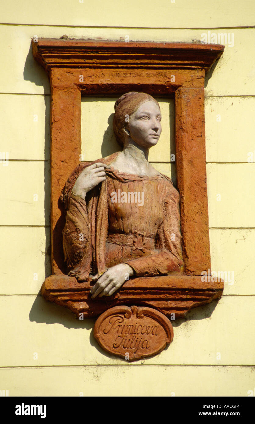 Statue des Dichters Preseren Muze Julija, Ljubljana, Slowenien Stockfoto