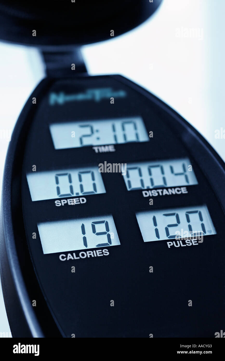 Nach Hause Exerciser metering Puls und Kalorien - Detailansicht Stockfoto