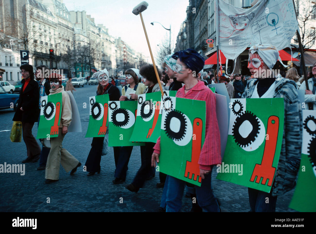 Protestmarsch durch Frauen in Paris im Jahre 1977 Stockfoto