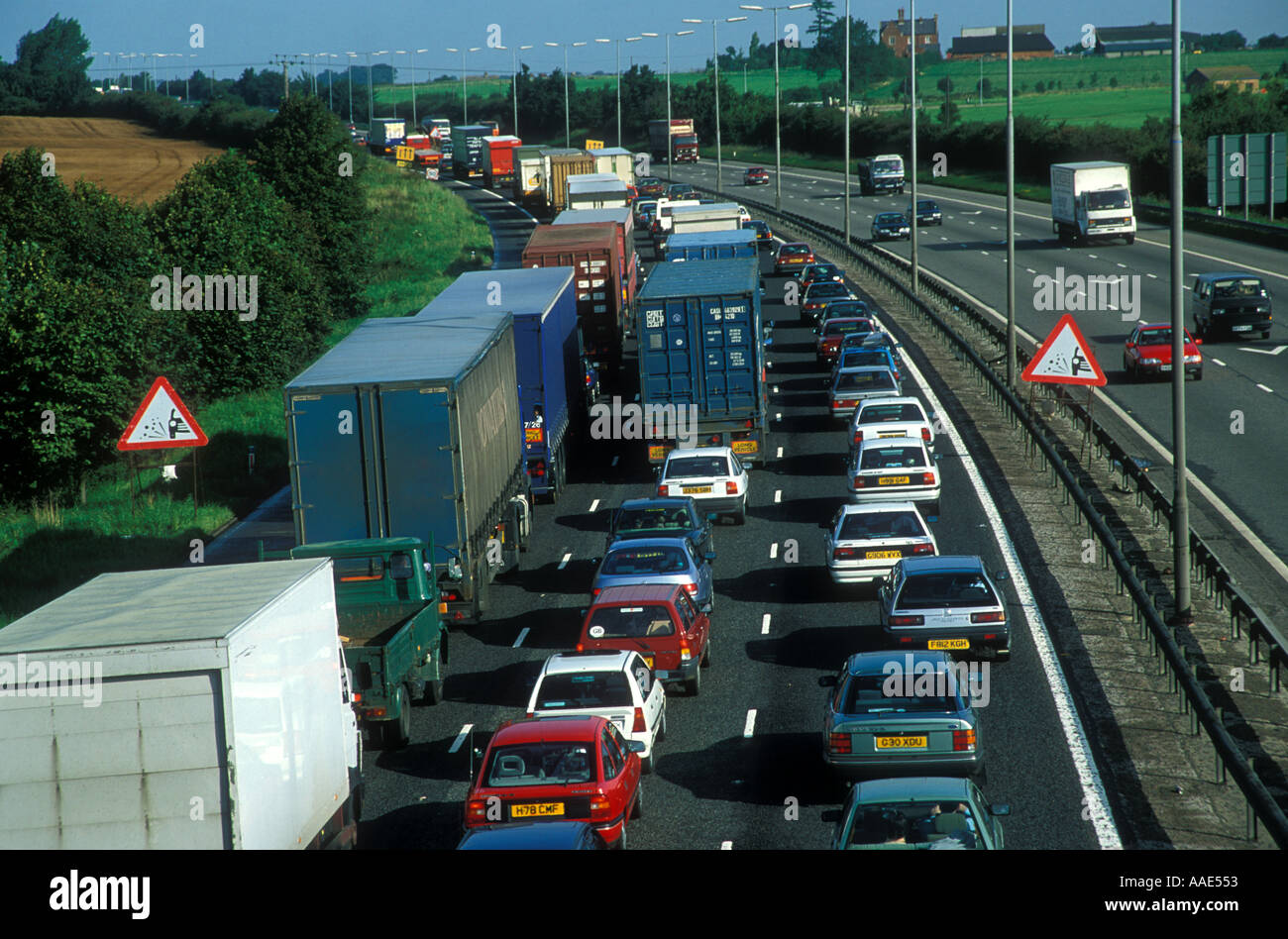 Stau auf M1 Autobahn Northamptonshire, England Stockfoto
