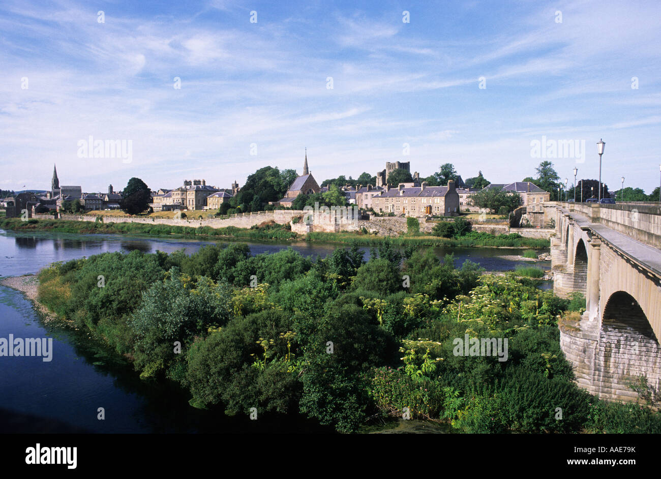 Kelso, Stadt, Brücke und Fluss Tweed, Grenzen Region, Schottland, Reisen, Tourismus, Landschaft schottischen Brücken Städte Flüsse Stockfoto