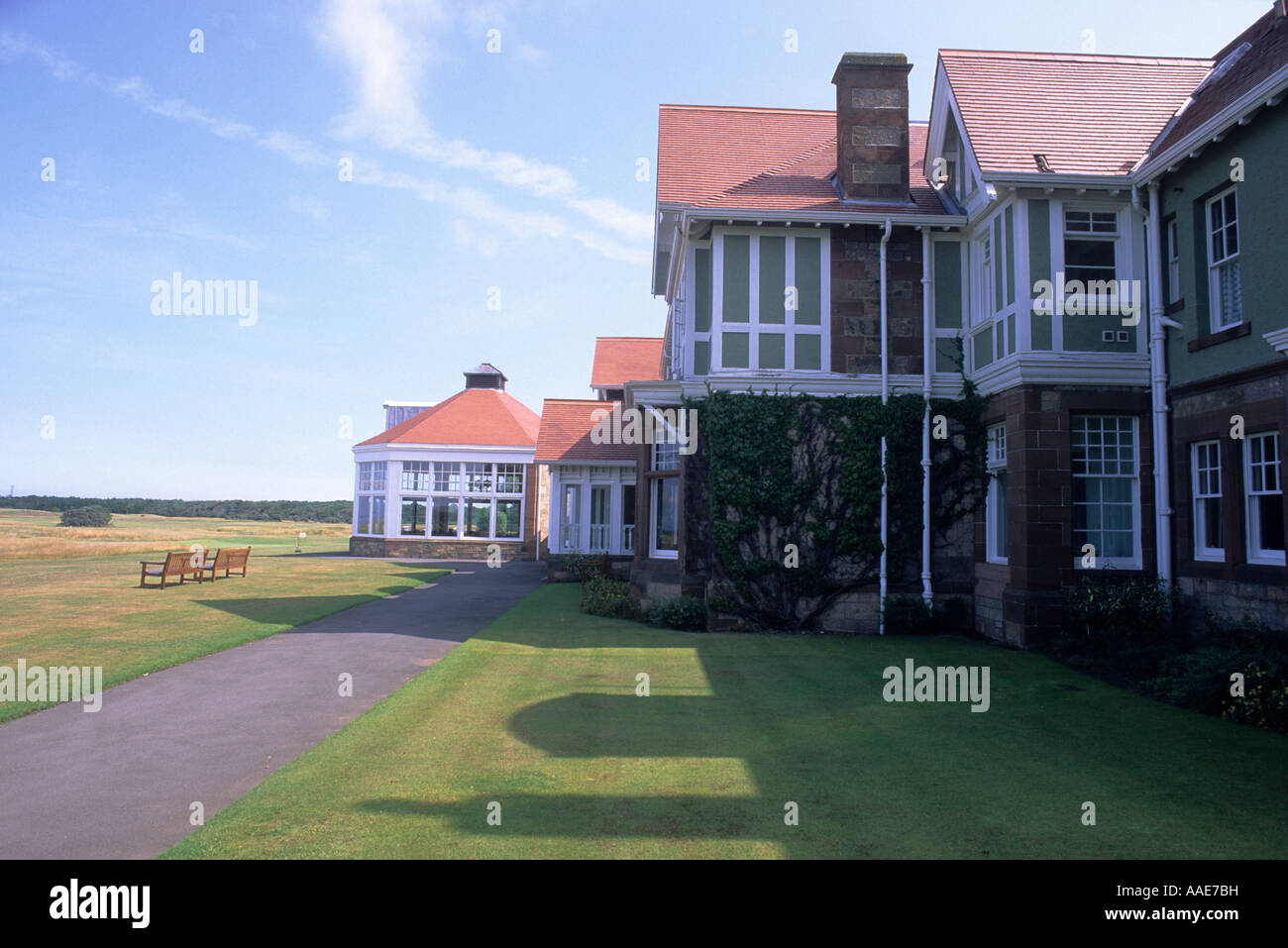 Muirfield Golf Club House, Kurs, Gullane, East Lothian, Schottland, UK, Sport, Wirt der Open Championship schottischen Kurs Kurse Stockfoto