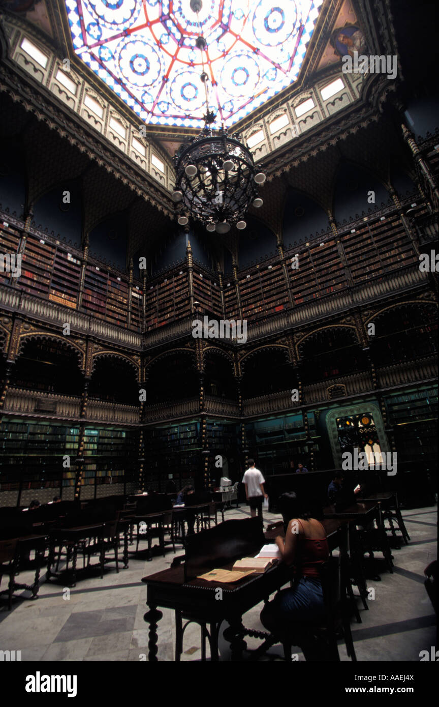 Lesesaal der Bibliothek echte Gabinete Portugues de Leitura Rio De Janeiro Rio De Janeiro Brasilien Stockfoto