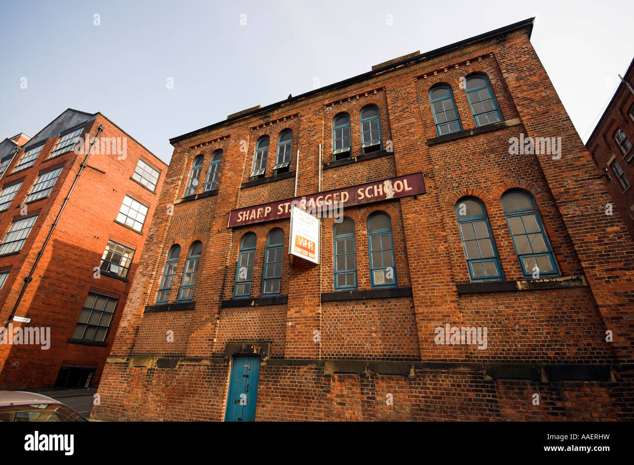 Schlechte Schule, scharfe Straße Ragged Schule, Ancoats, Manchester, UK Stockfoto