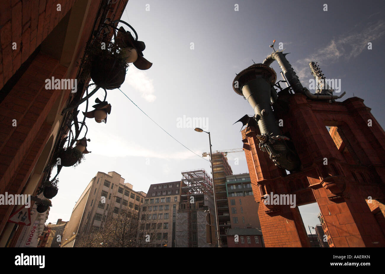 Riesigen Horn Skulptur, Tib Street neben Affleck es Palace, Church Street Kreuzung, Northern Quarter, Manchester, UK Stockfoto
