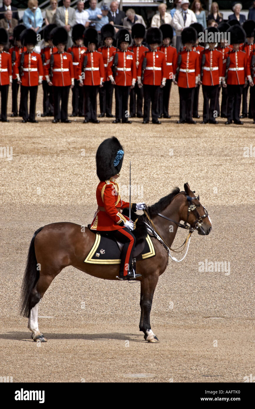 Irish Guards Offizier auf einem Pferd bei ihrer Majestät der Königin s Birthday Parade Stockfoto