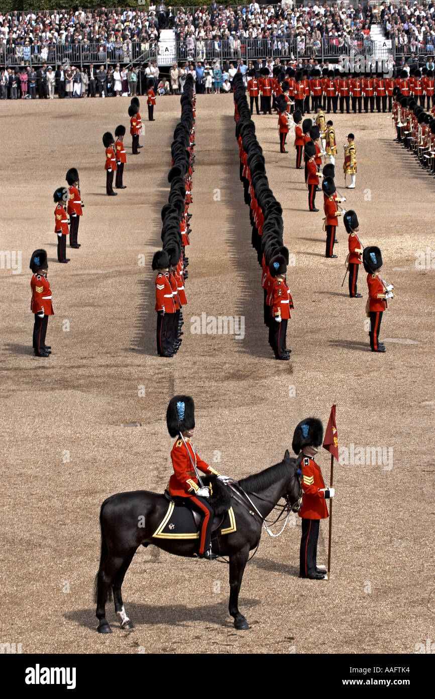 Irish Guards Offizier auf einem Pferd mit Footguards bei ihrer Majestät der Königin s Birthday Parade Stockfoto