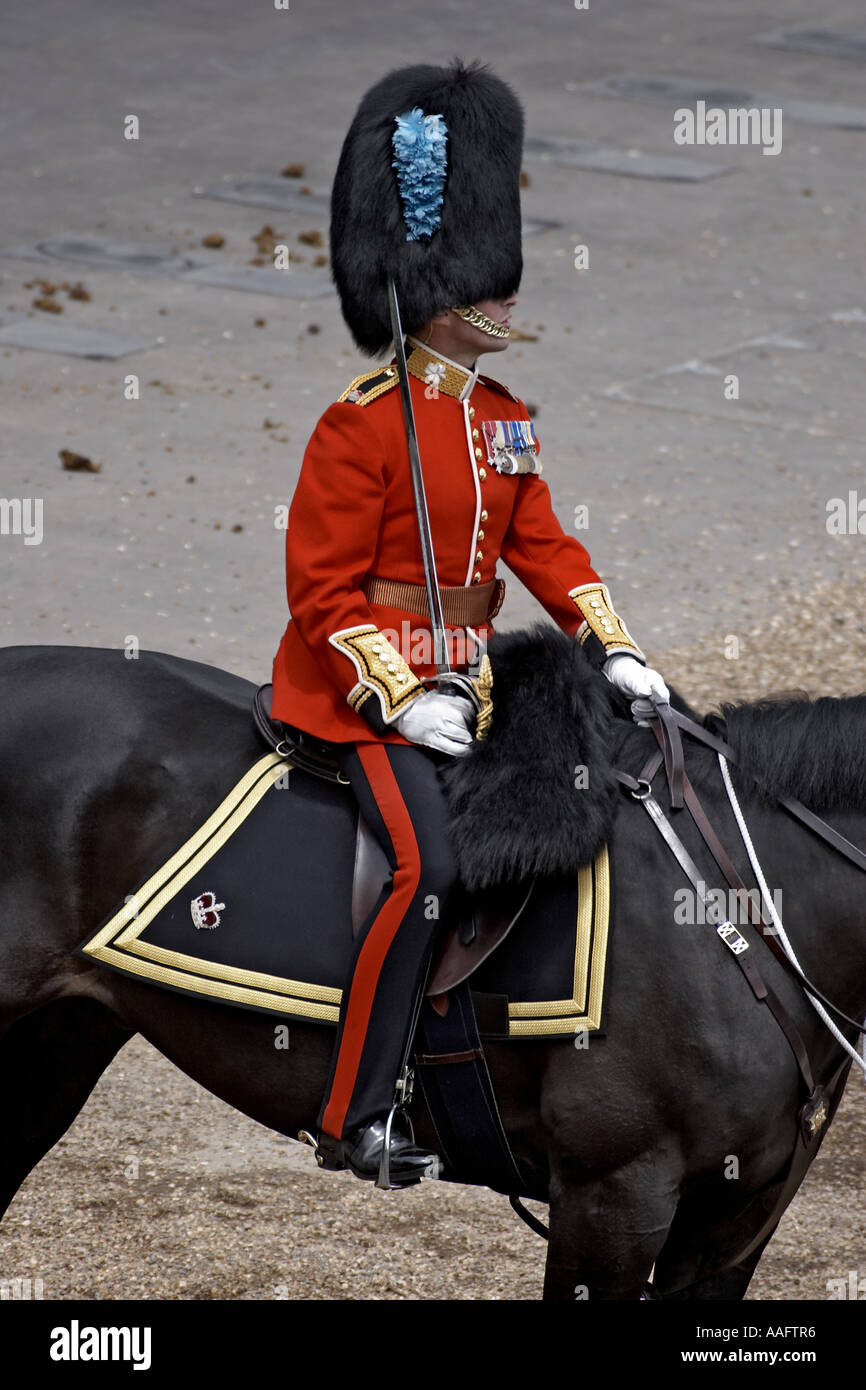 Irish Guards Offizier zu Pferd bei ihrer Majestät der Königin s Birthday Parade Stockfoto