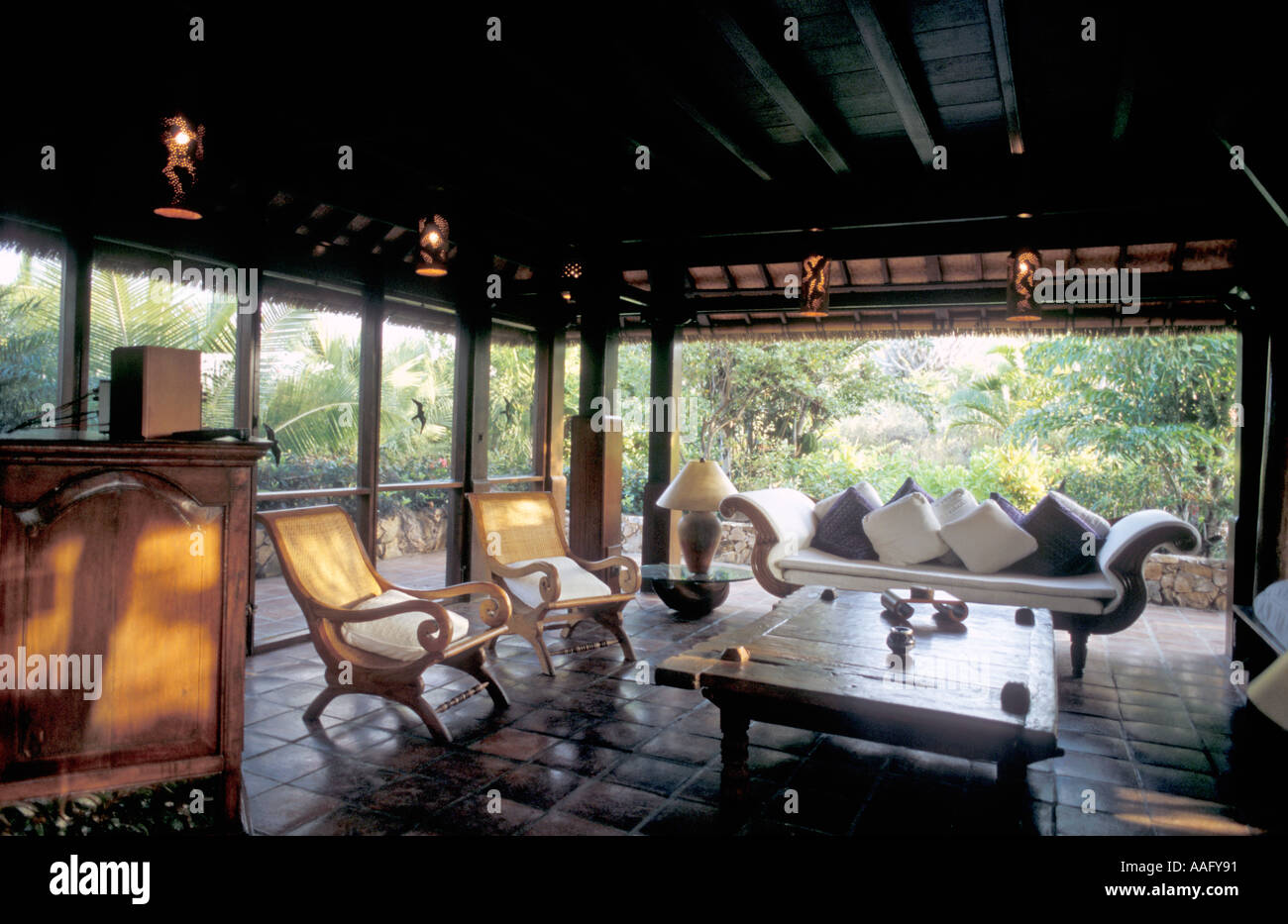 Das Haupthaus auf Necker Island in der Karibik auf den British Virgin Islands. Stockfoto
