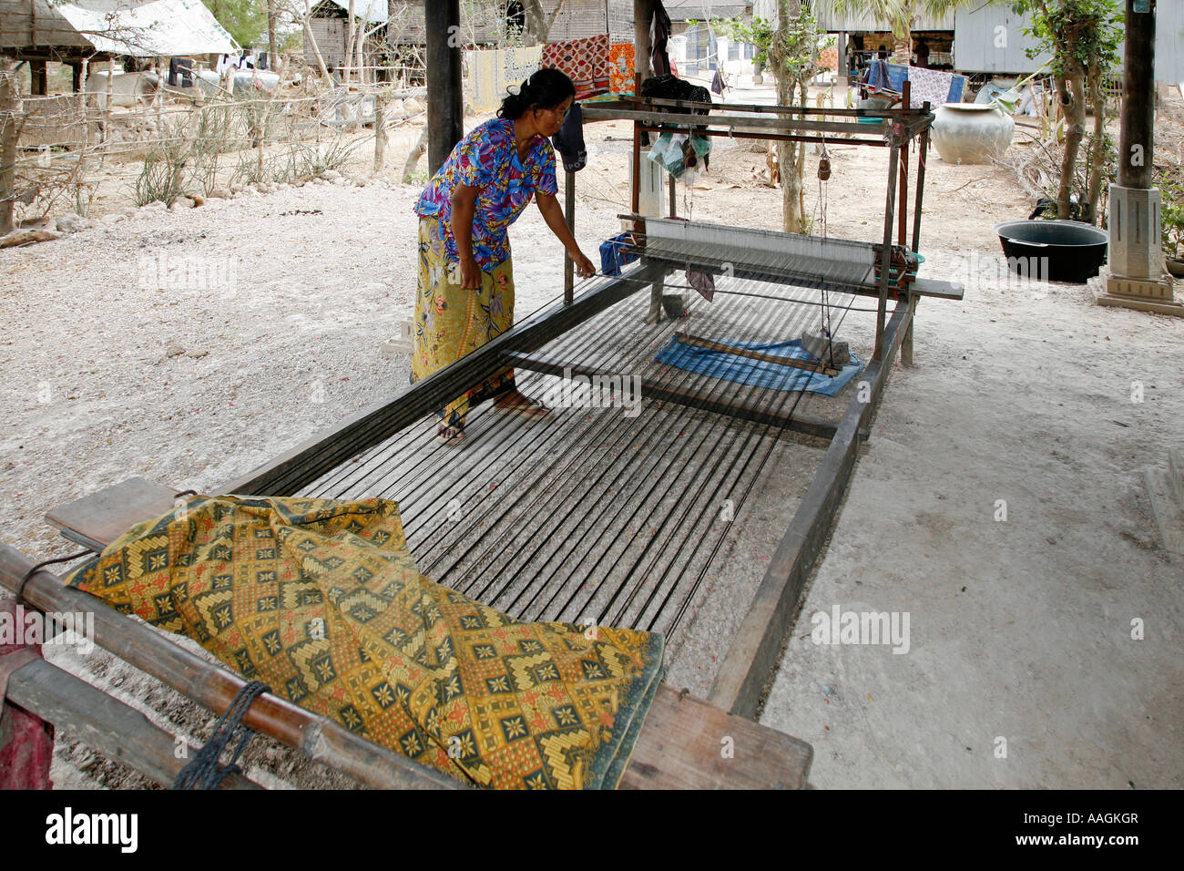 Seidenweberei Dorf Phnom Penh Kambodscha Stockfoto